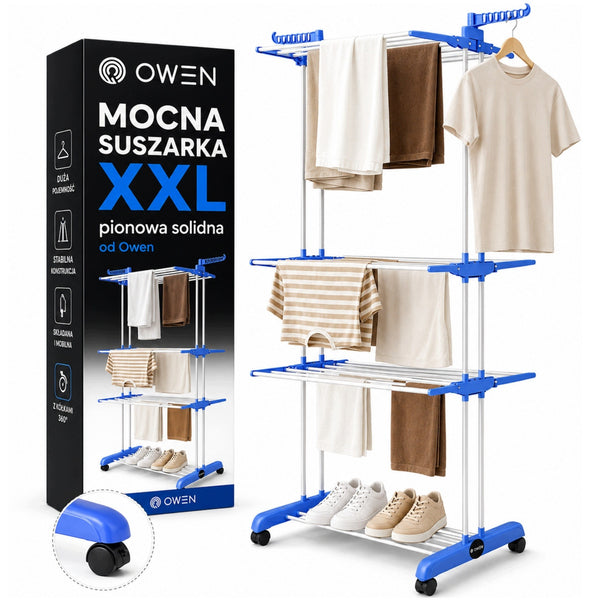 Suszarka na pranie stojąca XL, 3 poziomy, na kółkach
