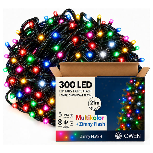 Lampki zewnętrzne 300 LED z efektem flash, 21 m, multikolor