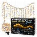 Sople LED 500 lampek, 25 m, ciepła biel z efektem flash