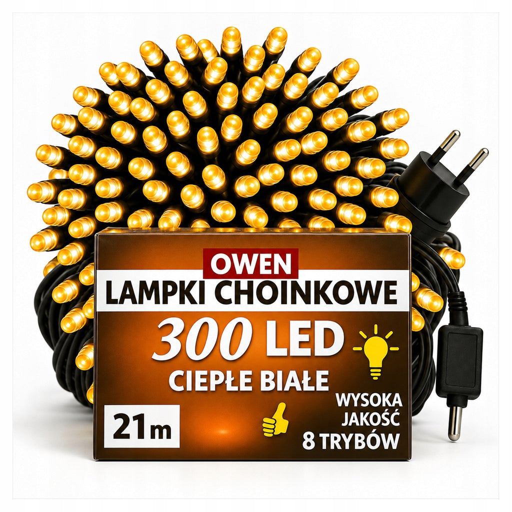 Lampki choinkowe 300 LED, 21 m, ciepła biel