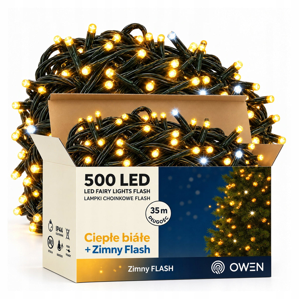 Lampki zewnętrzne 500 LED z efektem flash, 35 m, ciepła biel