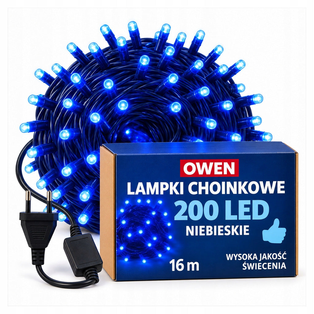Lampki choinkowe 200 LED, 16 m, niebieskie