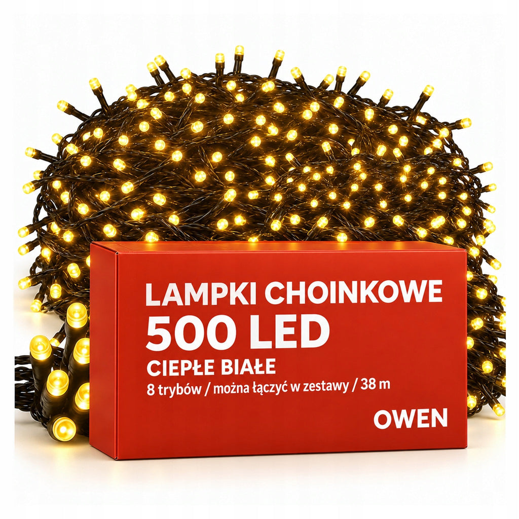 Lampki choinkowe 500 LED, 38 m, ciepła biel