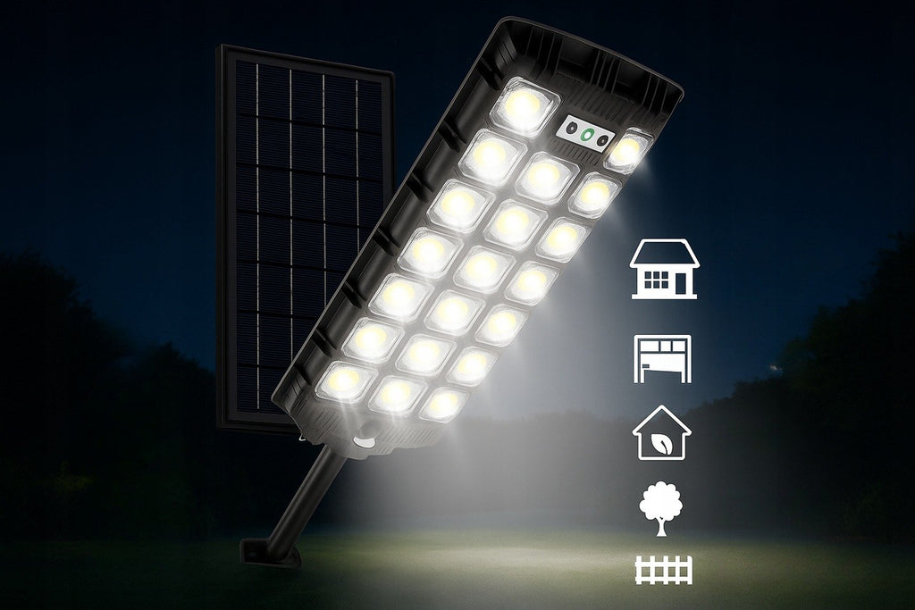 Lampa solarna uliczna LED 2200 W z pilotem i słupem