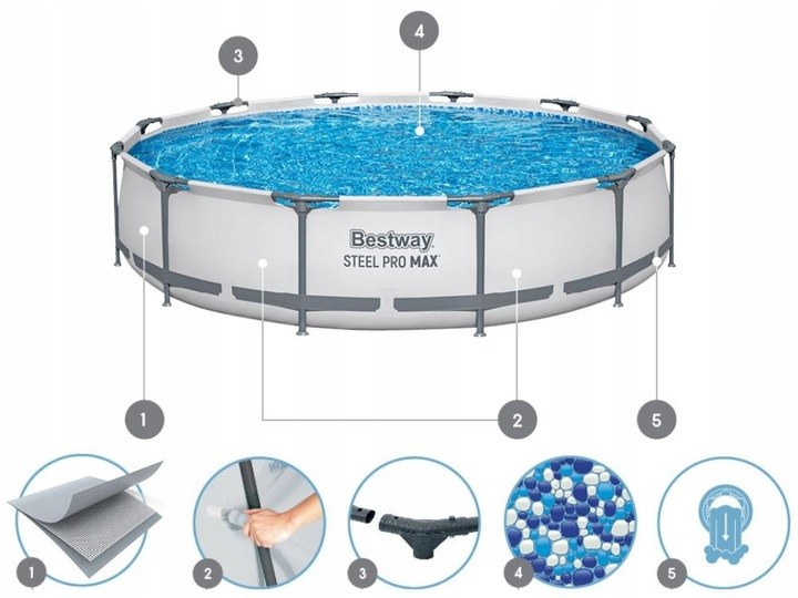 Basen stelażowy Bestway Steel Pro Max 366 × 76 cm, zestaw 7w1 z pompą, zdjęcie 4