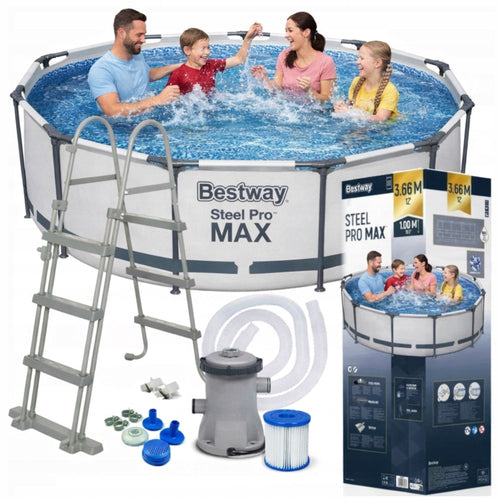 Basen stelażowy Bestway Steel Pro Max 366 × 100 cm, zestaw 11w1 z drabinką i pompą