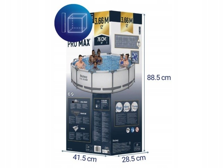 Basen stelażowy Bestway Steel Pro Max 366 × 76 cm, zestaw 12w1 z pokrywą i dozownikiem, zdjęcie 10