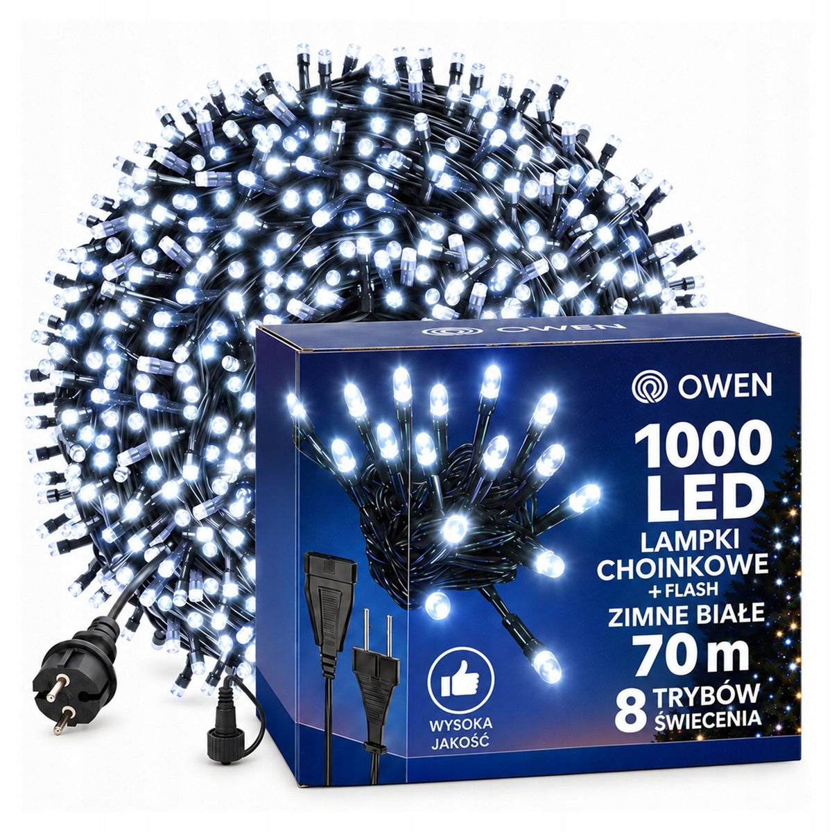 Lampki zewnętrzne 1000 LED z efektem flash, 70 m, zimna biel