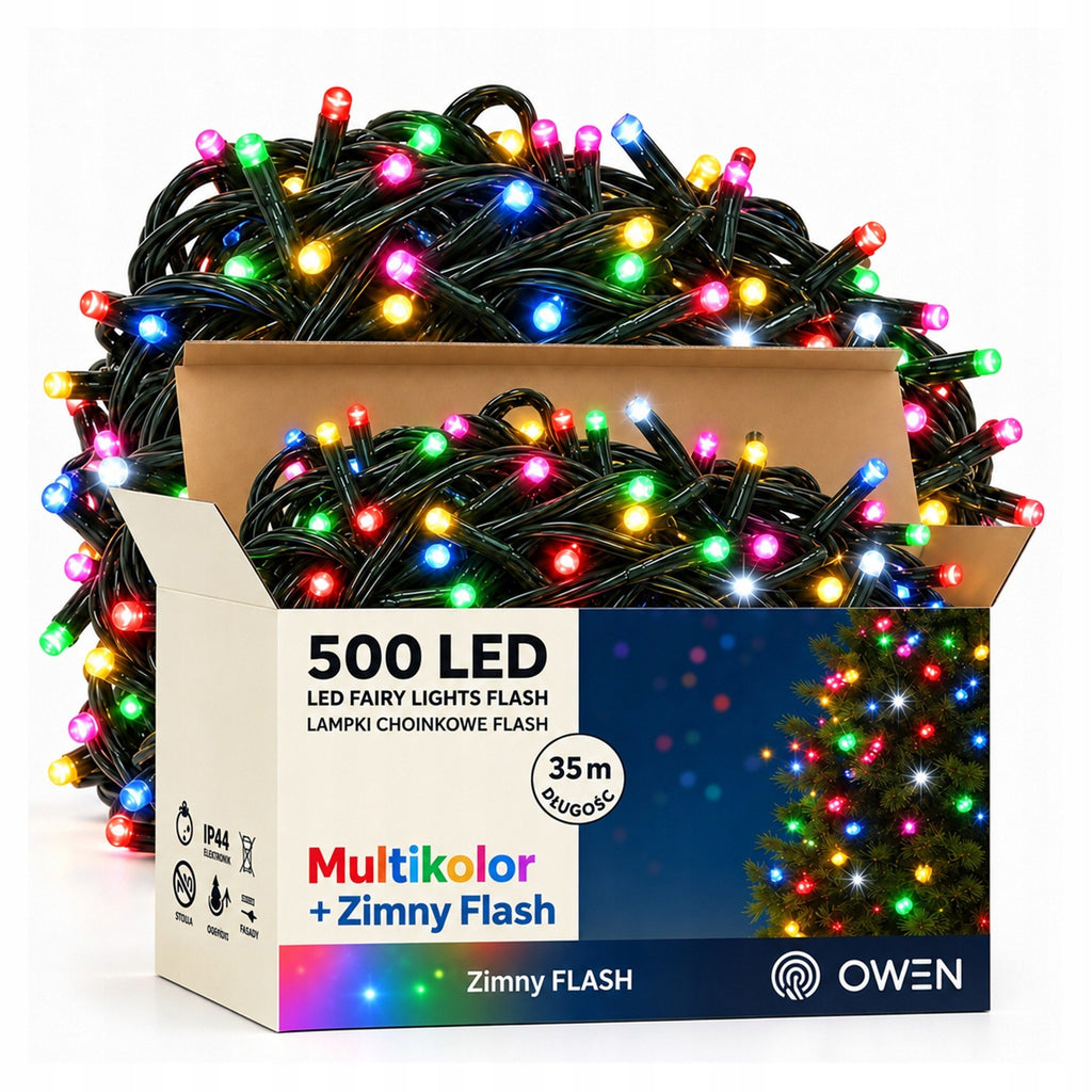 Lampki zewnętrzne 500 LED z efektem flash, 35 m, multikolor
