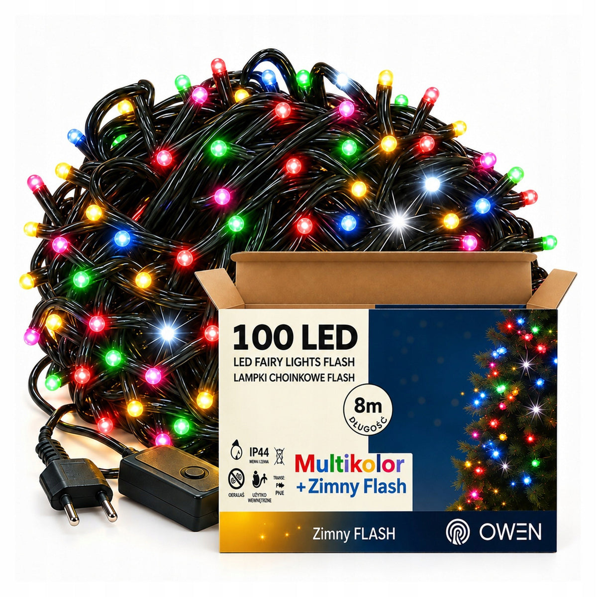 Lampki zewnętrzne 100 LED z efektem flash, 8 m, multikolor