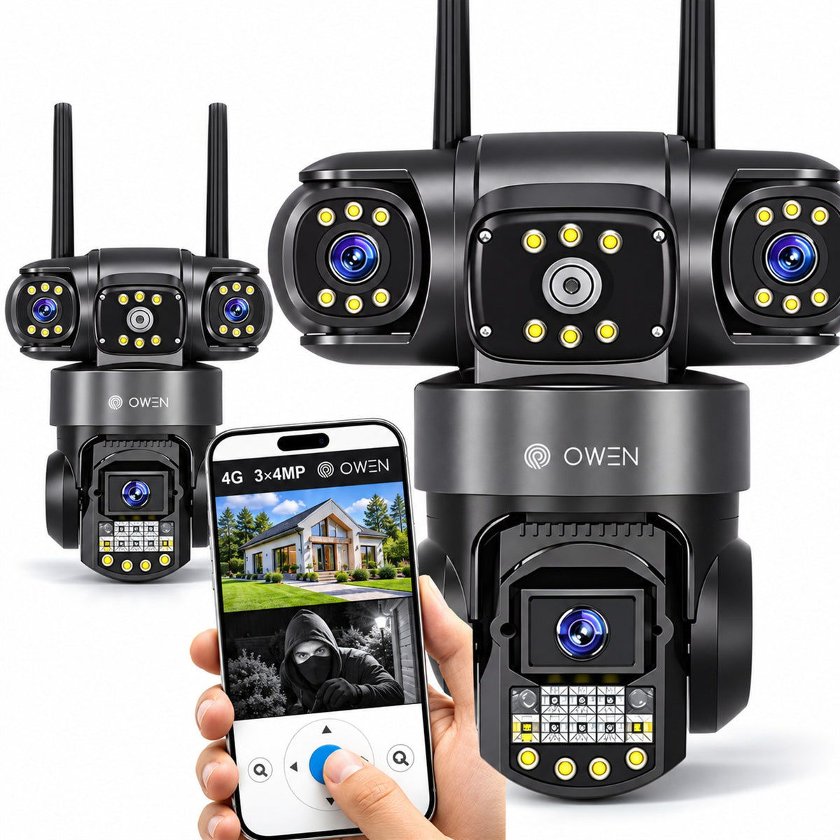 Kamera 4G LTE na kartę SIM, trzy obiektywy 3 × 4 MP, obrotowa