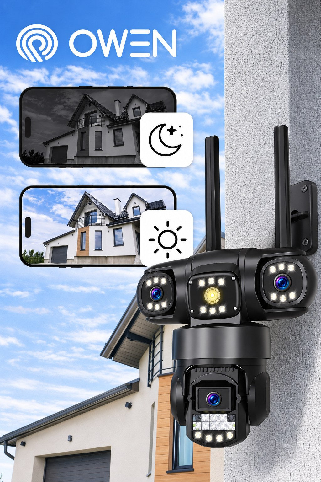 Kamera WiFi zewnętrzna, trzy obiektywy 3 × 4 MP, obrotowa, zdjęcie 3