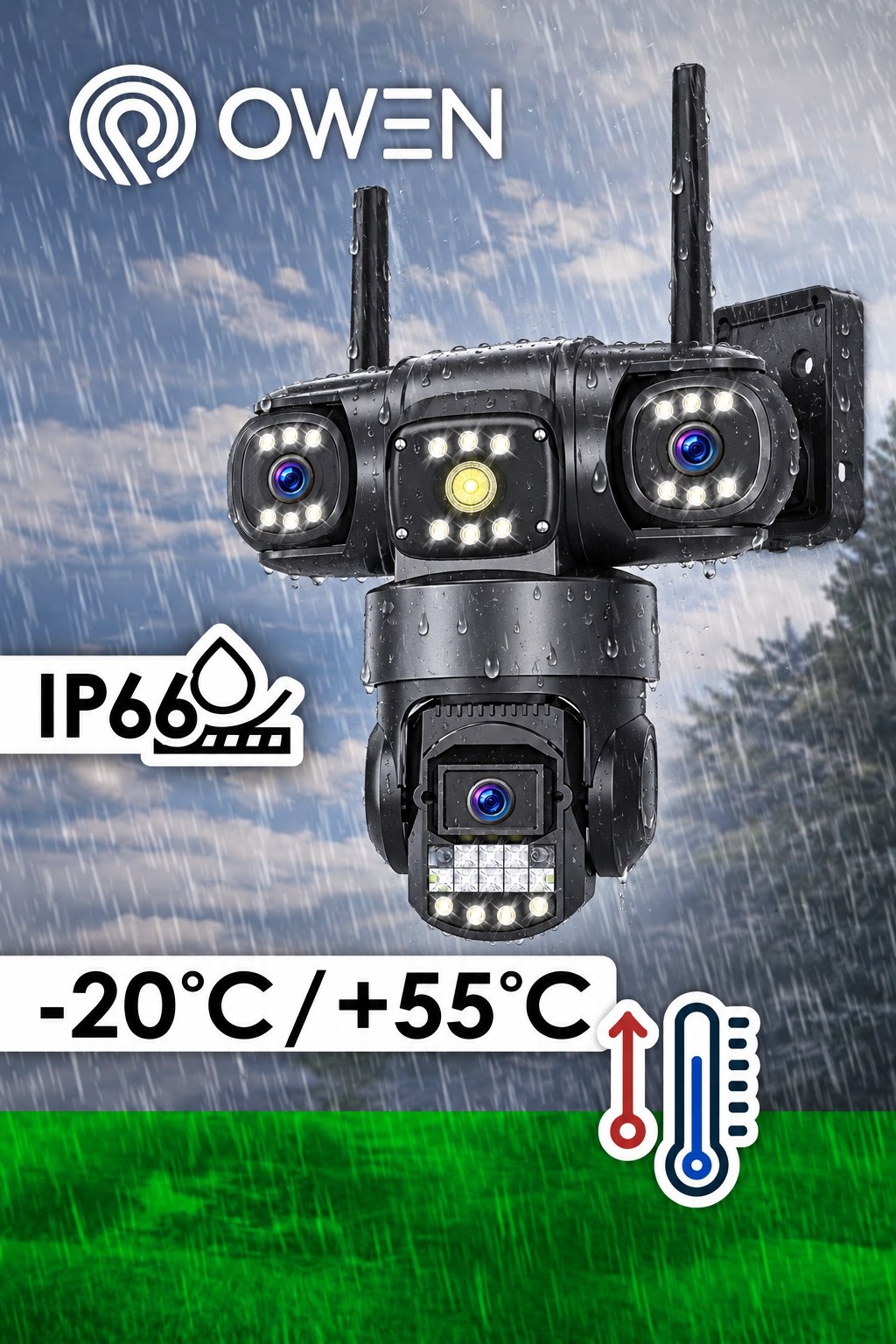 Kamera WiFi zewnętrzna, trzy obiektywy 3 × 4 MP, obrotowa, zdjęcie 5