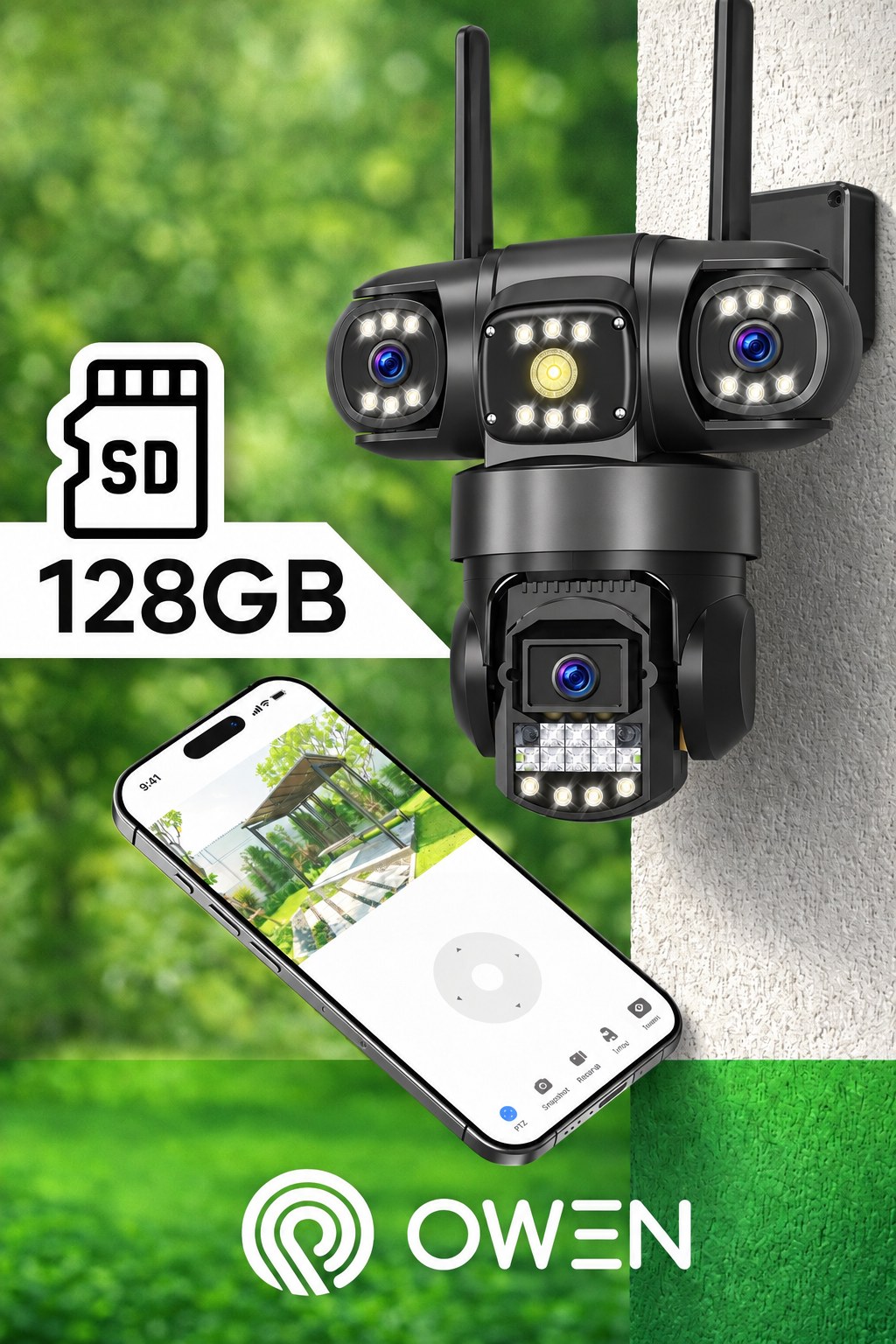 Kamera WiFi zewnętrzna, trzy obiektywy 3 × 4 MP, obrotowa, zdjęcie 6
