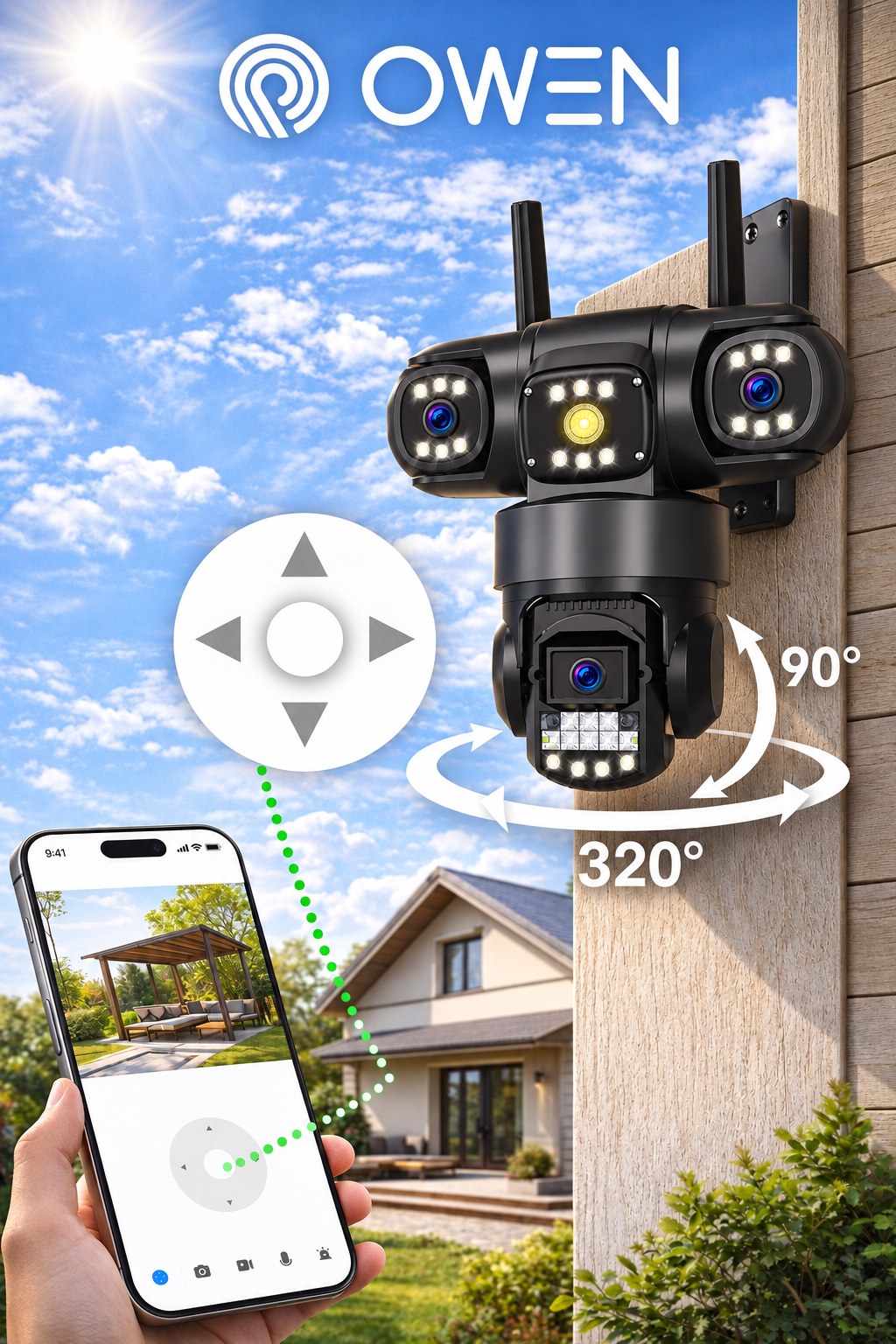 Kamera WiFi zewnętrzna, trzy obiektywy 3 × 4 MP, obrotowa, zdjęcie 8