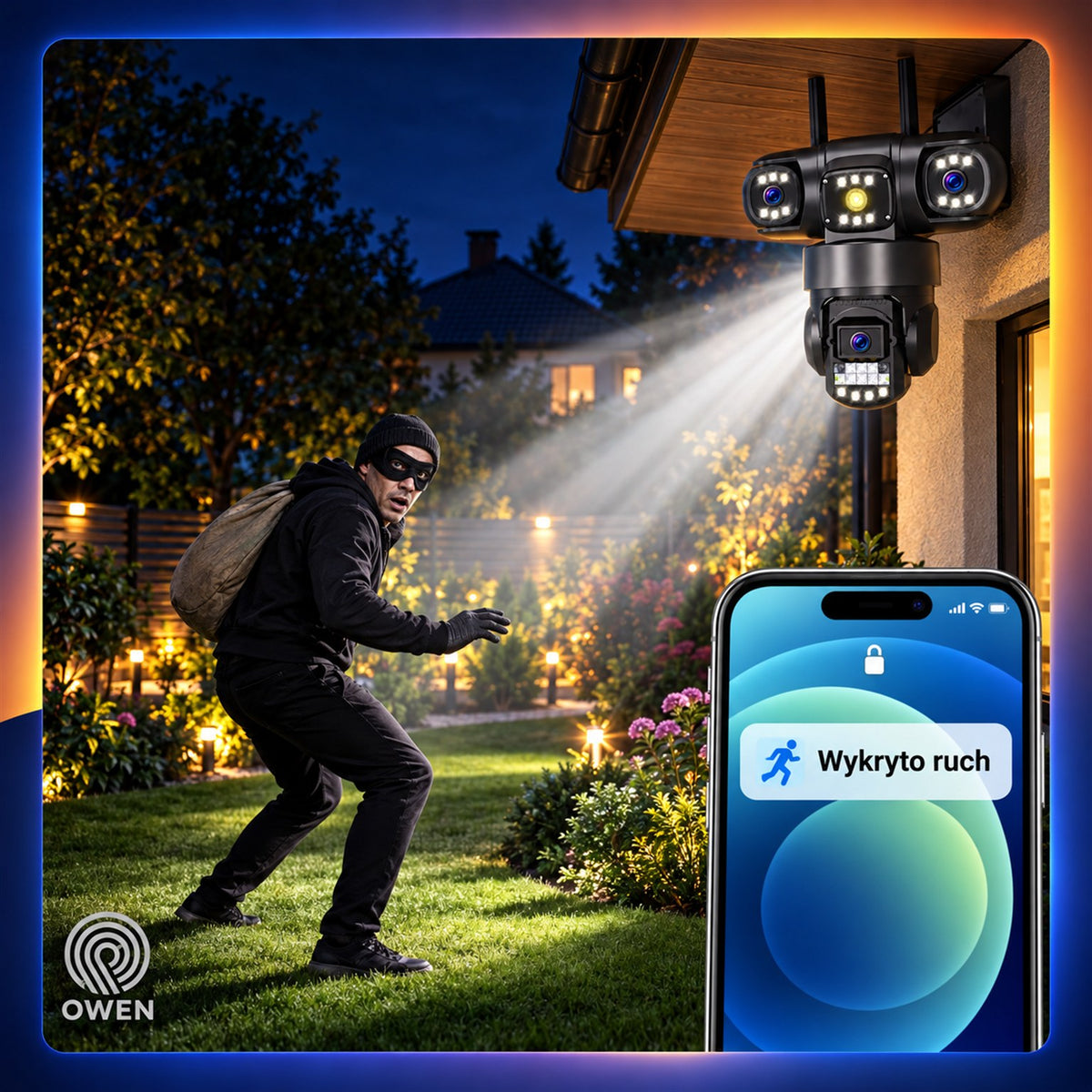 Kamera WiFi zewnętrzna, trzy obiektywy 3 × 4 MP, obrotowa, zdjęcie 9