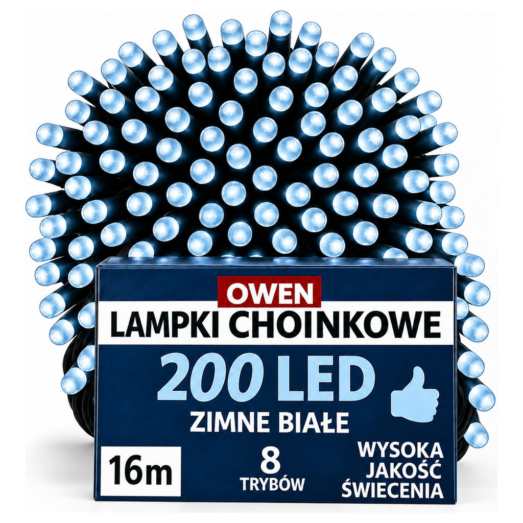 Lampki choinkowe 200 LED, 16 m, zimna biel