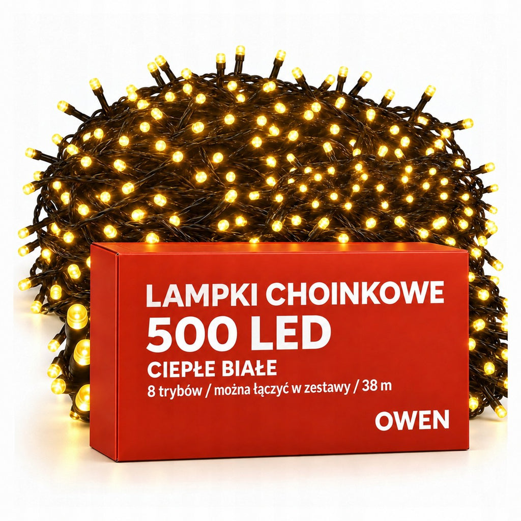 Lampki choinkowe 500 LED, 38 m, ciepła biel
