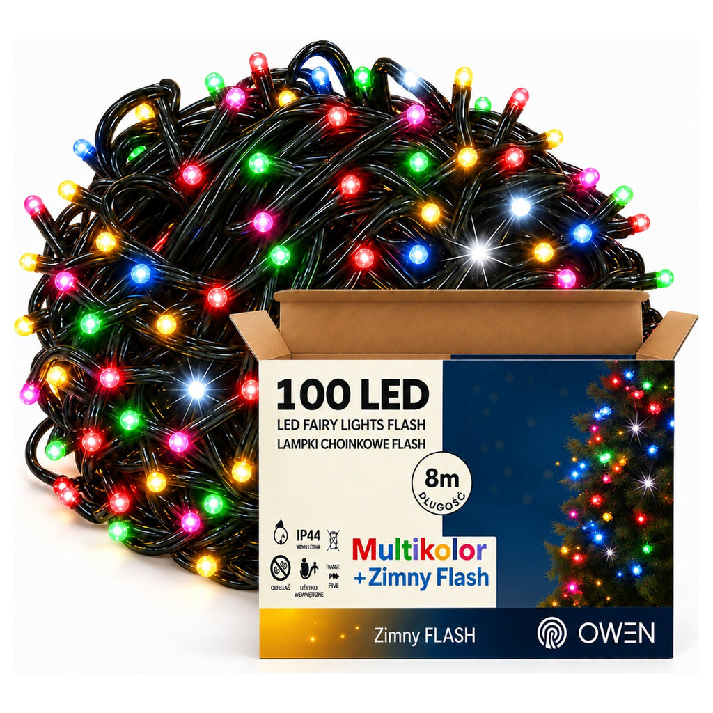 Lampki zewnętrzne 100 LED z efektem flash, 8 m, multikolor