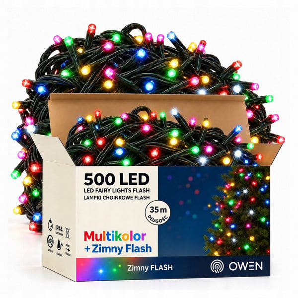 Lampki zewnętrzne 500 LED z efektem flash, 35 m, multikolor