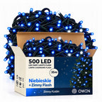 Lampki zewnętrzne 500 LED z efektem flash, 35 m, niebieskie